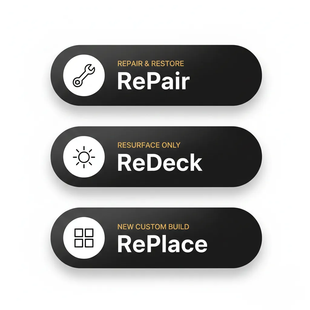 RE Decision Framework graphic: RePair, ReDeck, RePlace