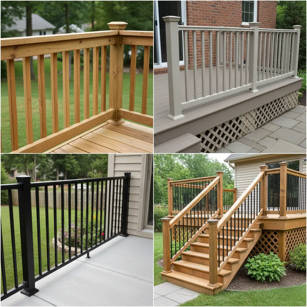 Railing options: wood, composite, aluminum, and mixed styles