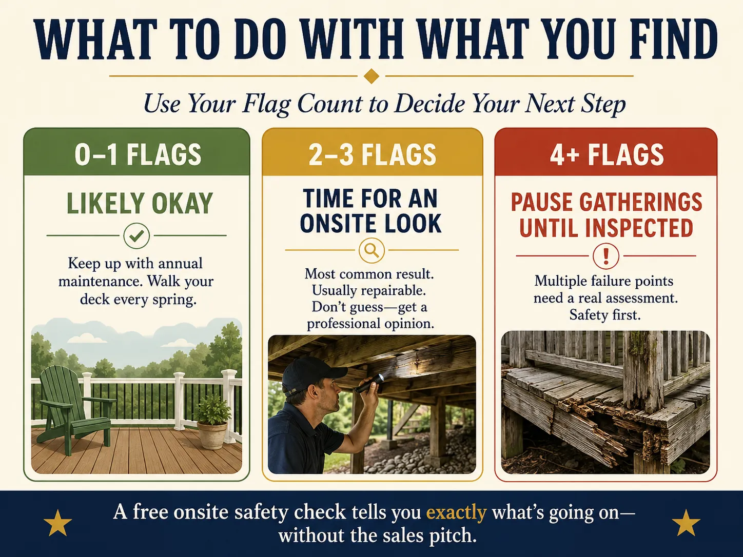 Deck safety decision guide based on number of flagged issues